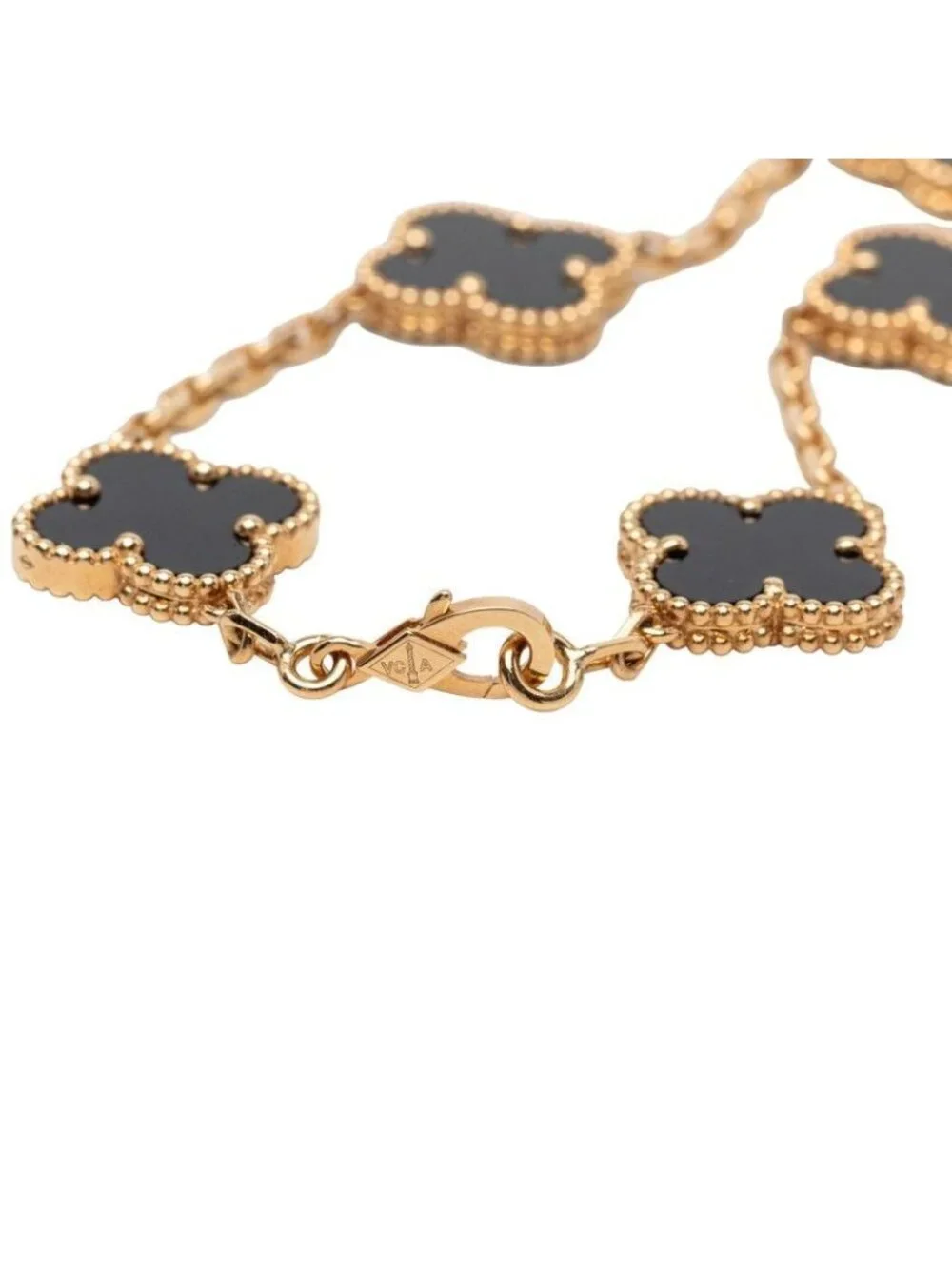 Van Cleef & Arpels Vintage Alhambra Onyx Chain Bracelet Black Gold 18k Yellow